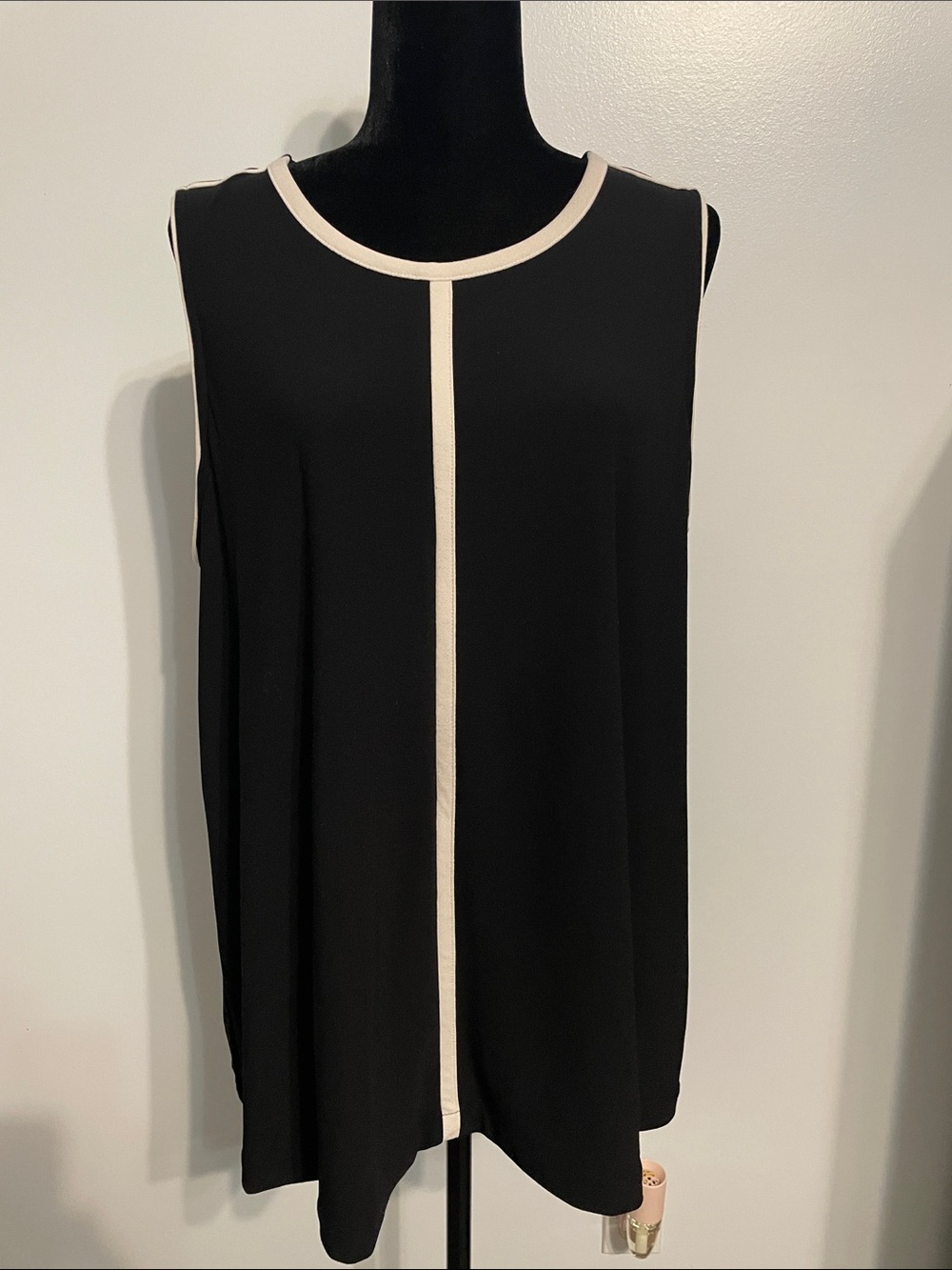 Alfani Sleeveless Black Top with Cream Trim - Classic Contrast